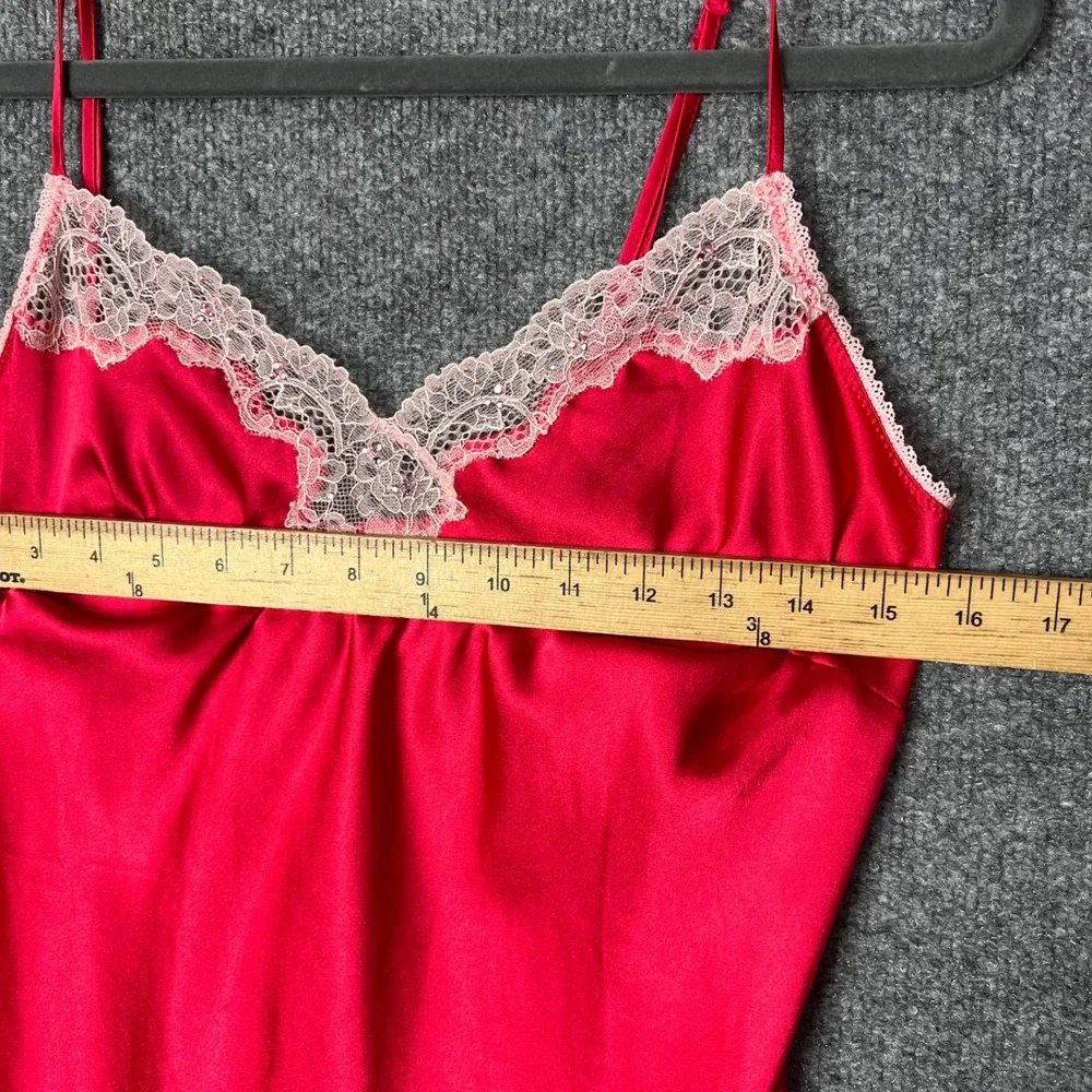 Victoria Secret Slip Dress Womens Medium Red Lace Trim Satin Chemise